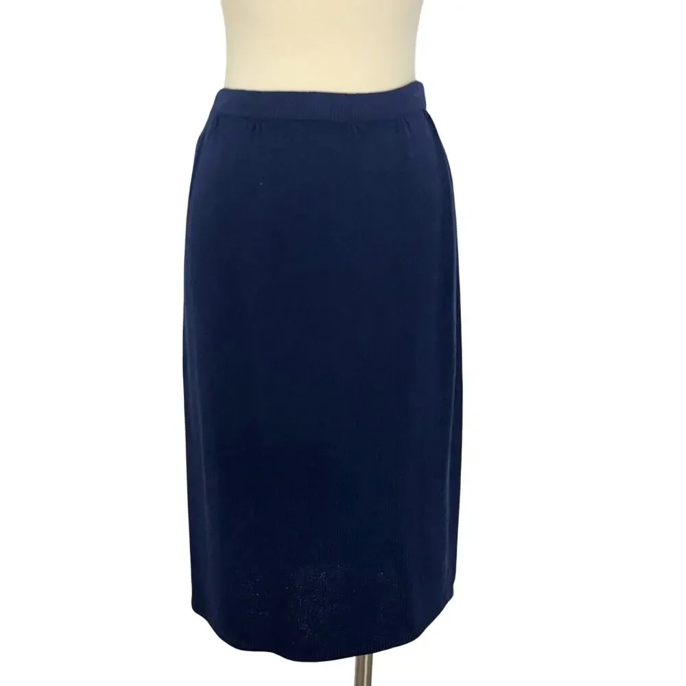 St. John Vintage Pencil Skirt Santana Knit Wool Blend Dark Navy Blue Size: 10